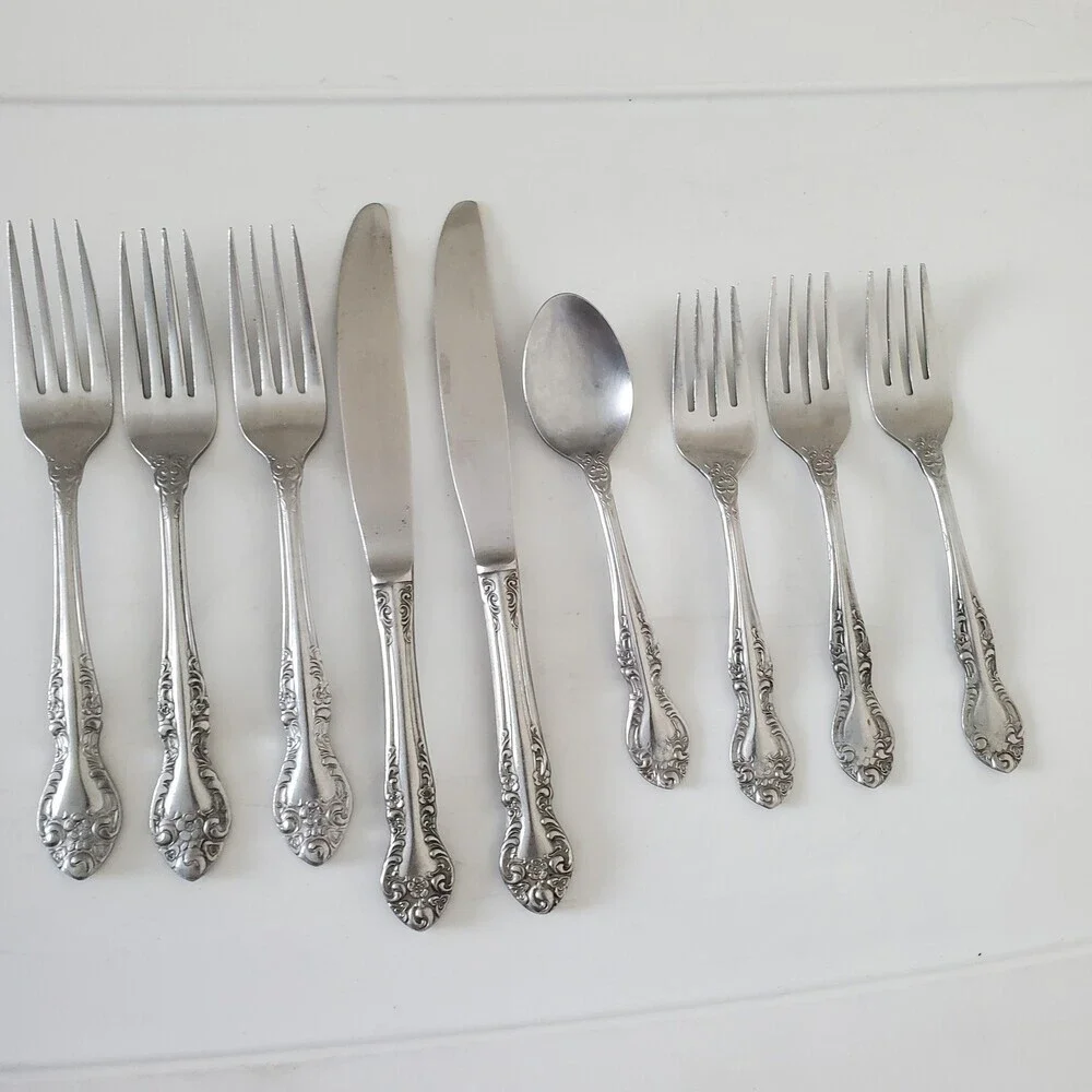 DEL-CO Rosewood Stainless Steel Flatware Set 9 Pcs Japan Forks Knives Spoon